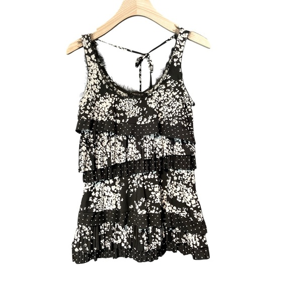 White House Black Market Tops - White House Black Market Polka Dot and Flowers Black & White Tiered Camisole XS